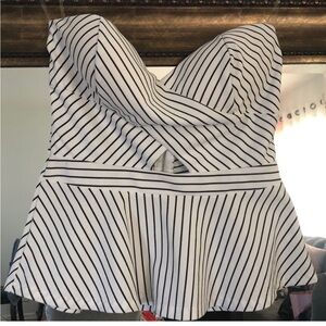 Striped Black and White Peplum Top